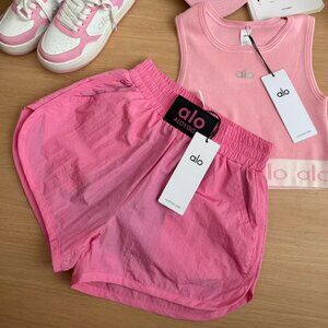 Alo Yoga Pink Energetic Workout Set | Tank Top + Shorts Two-Piece Set Size M